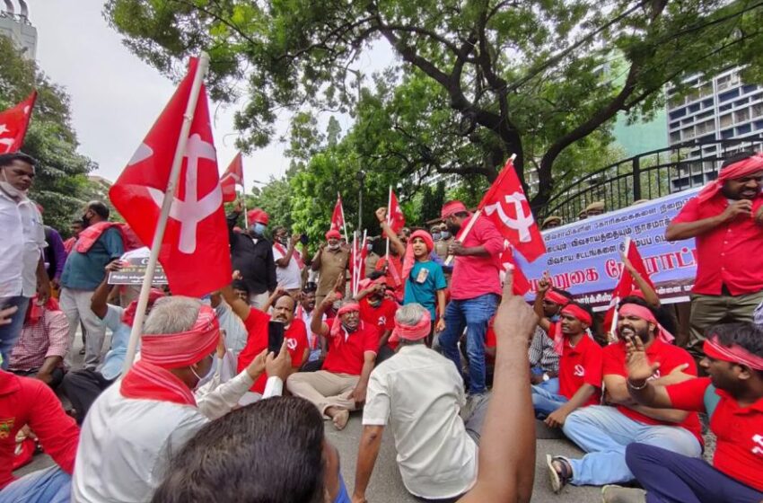  किसान आदोलन के समर्थन में भाकपा ने सड़कों पर उतर भारत बंद का समर्थन कर मार्च निकाला